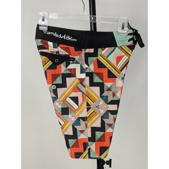 Mambo Boy's Board Shorts Size 10 Black Orange Geometric Zig Zag Pocket - Picture 7 of 12
